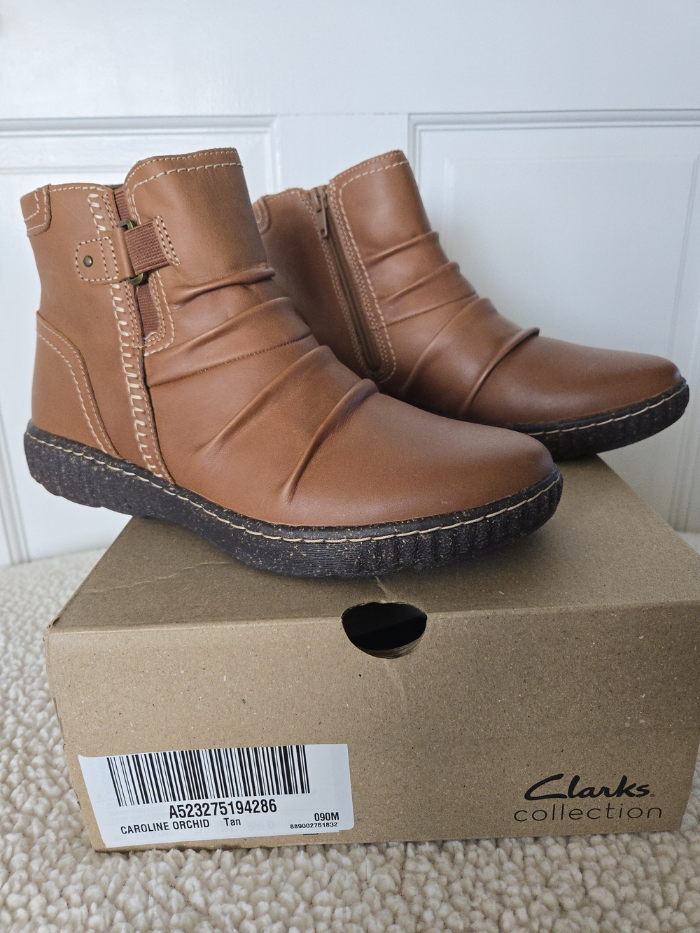 Clarks Caroline Orchid Collection Rouched Leather Ankle Boots